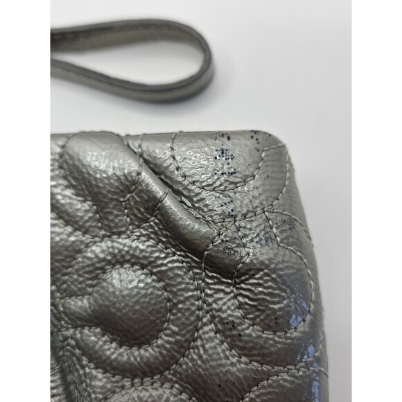COACH Wristlet Quilted Leather Op Art Signature C Monogram 43229 Silver & Blue - Picture 8 of 9